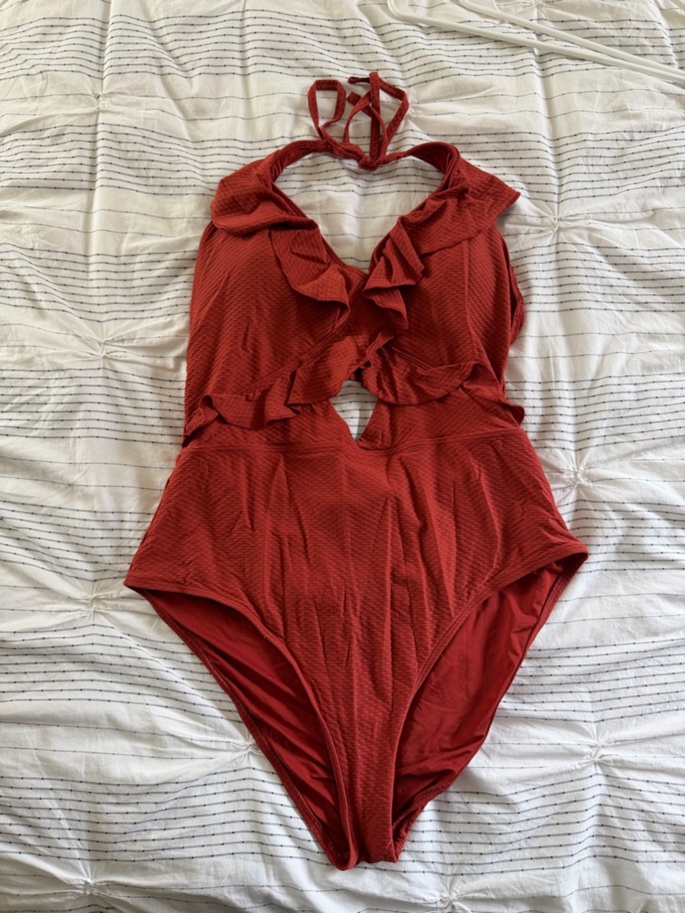 aerie Rust Red Ruffle One-Piece Swimsuit